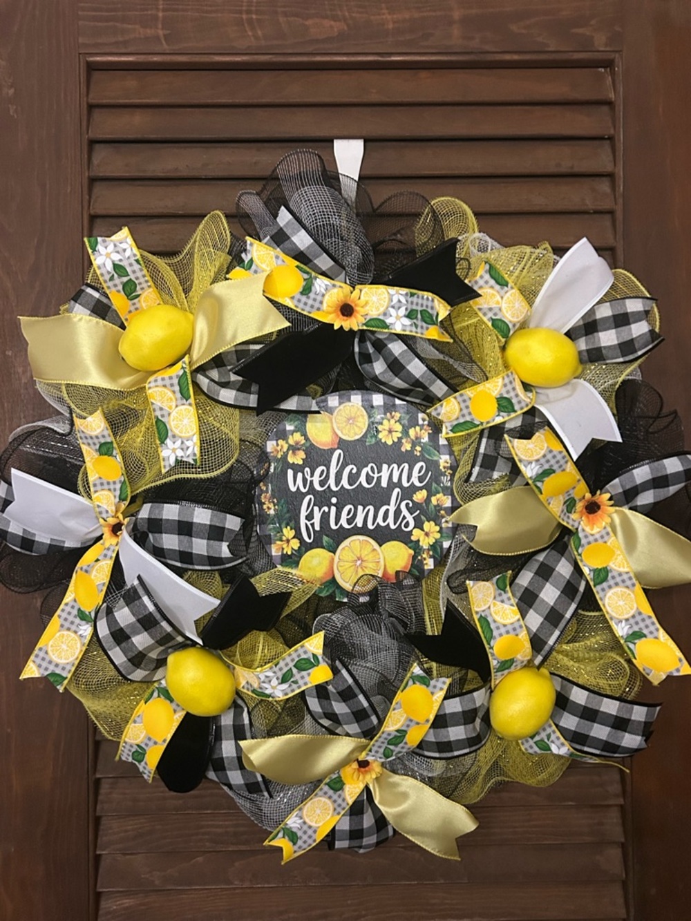 Welcome Friends Lemon Spring Wreath - Yellow Black